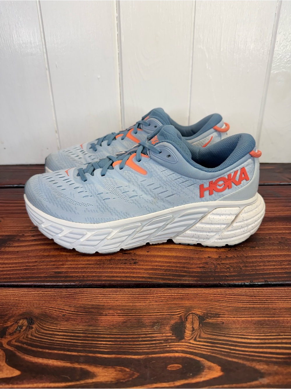 HOKA Gaviota 4 Wide Running Shoes Gray/Blue Coral Men’s US 11D Wide